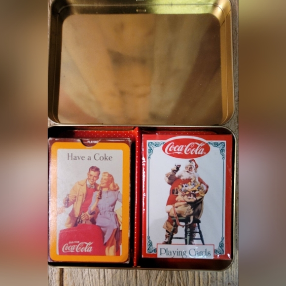 2 Decks 1995 COCA-COLA CHRISTMAS NOSTALGIA PLAYING CARDS IN COLLECTABLE TIN - Picture 2 of 12